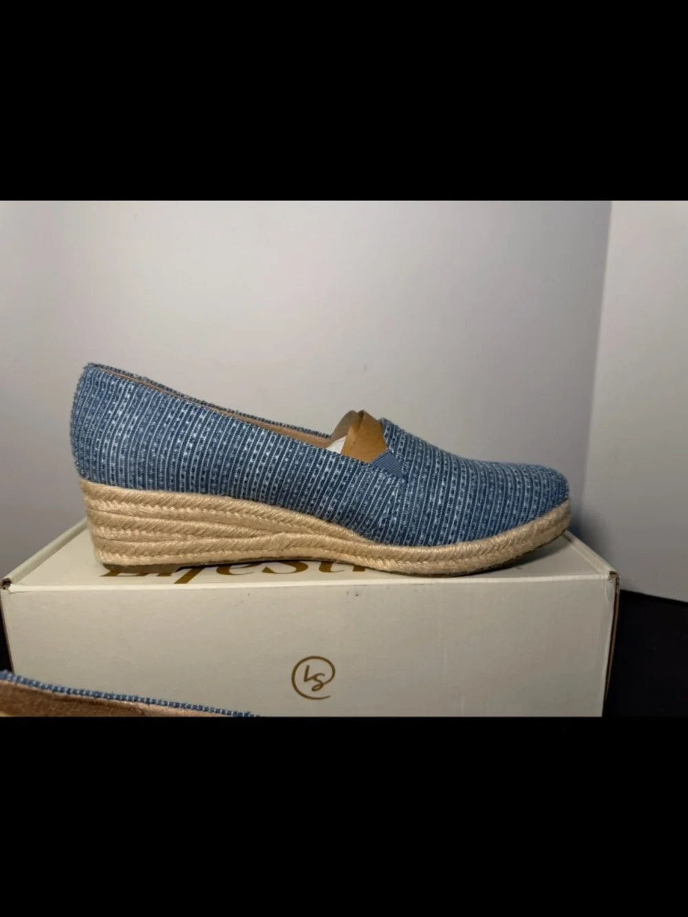 LifeStride Kamilla Espadrille Wedge Slip On Shoes Mid Blue Denim Womans 10M